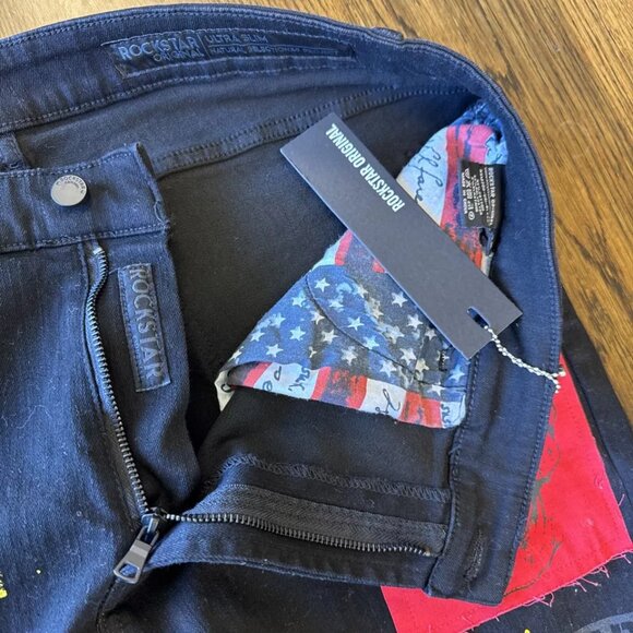 Rockstar Original Jeans Mens Black 38x32 Ultra Slim Grunge Metal, Patchwork - Picture 11 of 12